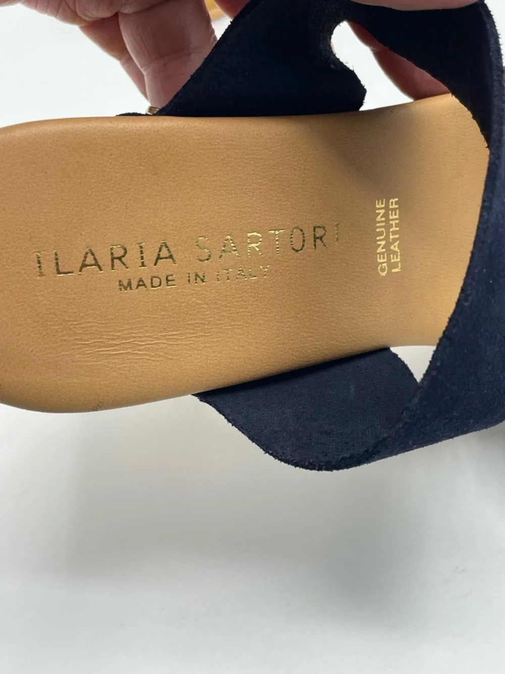 Ilaria Sartori Classic Navy Suede Platform Chunky Heel Sandals.